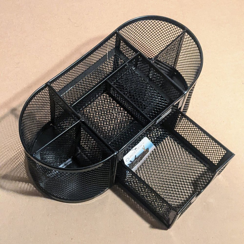 Rolodex Black Mesh Oval Pencil Cup And Organizer,